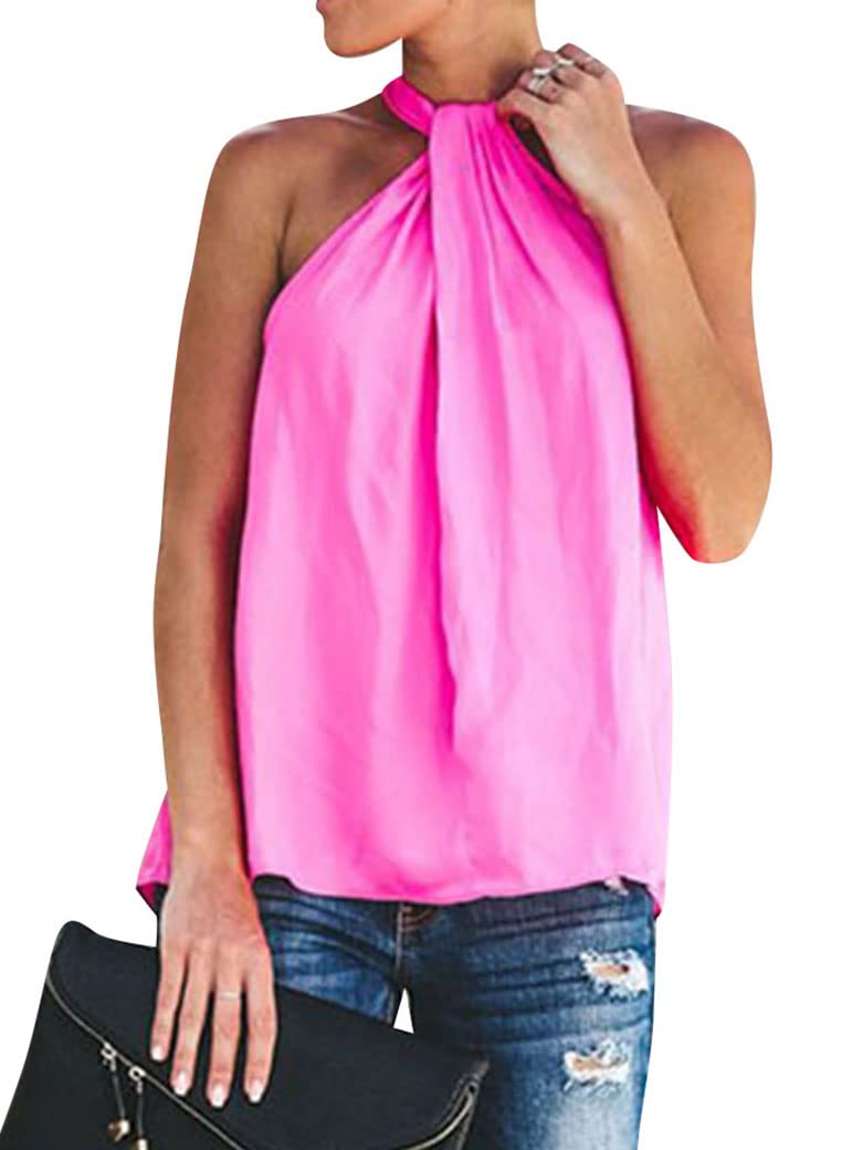 WLLW Women's Twisted Halter Tops - Summer Sleeveless Chiffon Blouse Tank Tops | Casual Beachwear, Party Outfit & Vacation Essentials