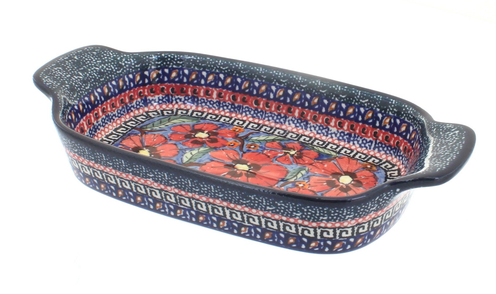 Blue Rose Polish Pottery Jungle Flower Rectangular Serving Dish - Elegant Handmade Ceramic Platter for Dining, Entertaining & Home Decor | Perfect for Parties, Weddings & Holiday Gatherings