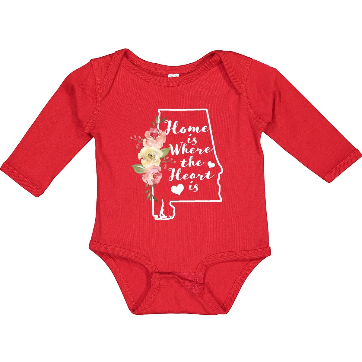 Inktastic Alabama Home Where the Heart Is Watercolor Long Sleeve Baby Bodysuit - Soft Cotton Creeper for Newborns & Infants - Perfect for Family Photos, Holidays & Special Occasions