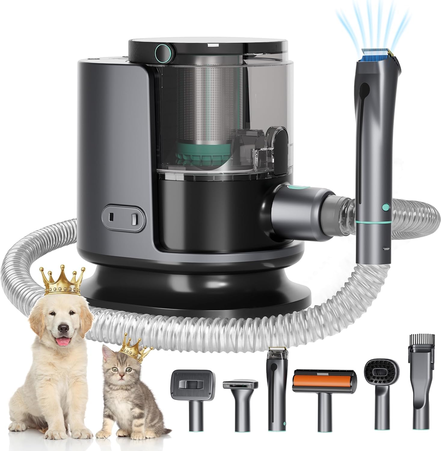 **Dog Grooming Vacuum & Clippers Kit - 99% Hair Suction, 1.5L Dust Cup, 7-in-1 Pet Grooming Tools for Shedding Control - Perfect for Home Cleaning & Pet Hair Removal (Gray)**    *(Use Cases: Ideal for pet owners, grooming salons, and home cleaning to reduce pet hair mess on furniture, carpets, and floors.)*