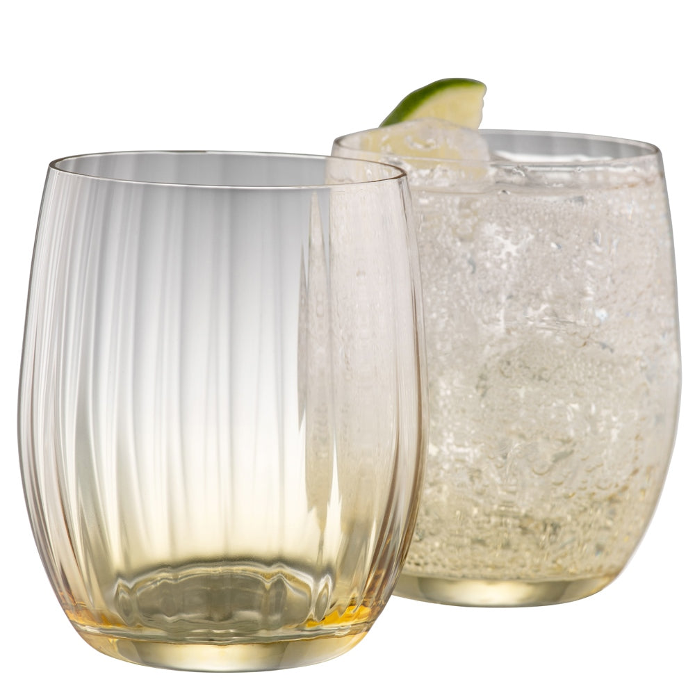 Premium Galway Crystal Erne Tumbler Set of 2 - Handcrafted Amber Glass Drinking Glasses for Whiskey, Cocktails & Water - Elegant Barware & Home Entertaining Essentials