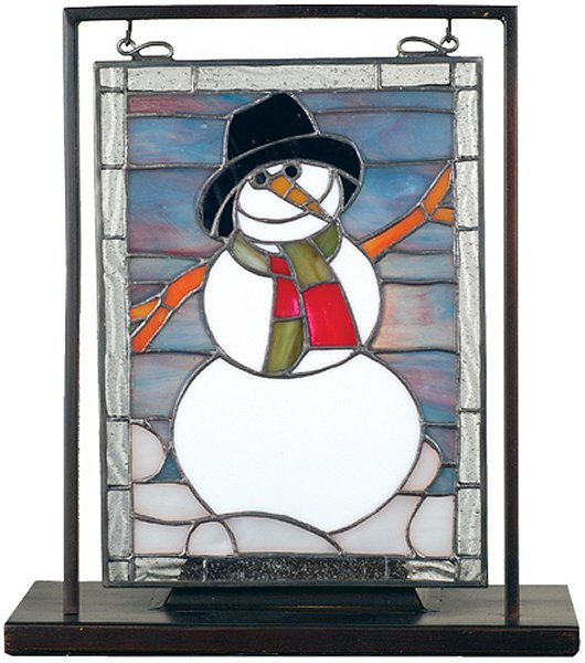11H x 10W Snowman Mini Lighted Tiffany Window Decor - Christmas Holiday Home Decoration for Indoor & Outdoor Use