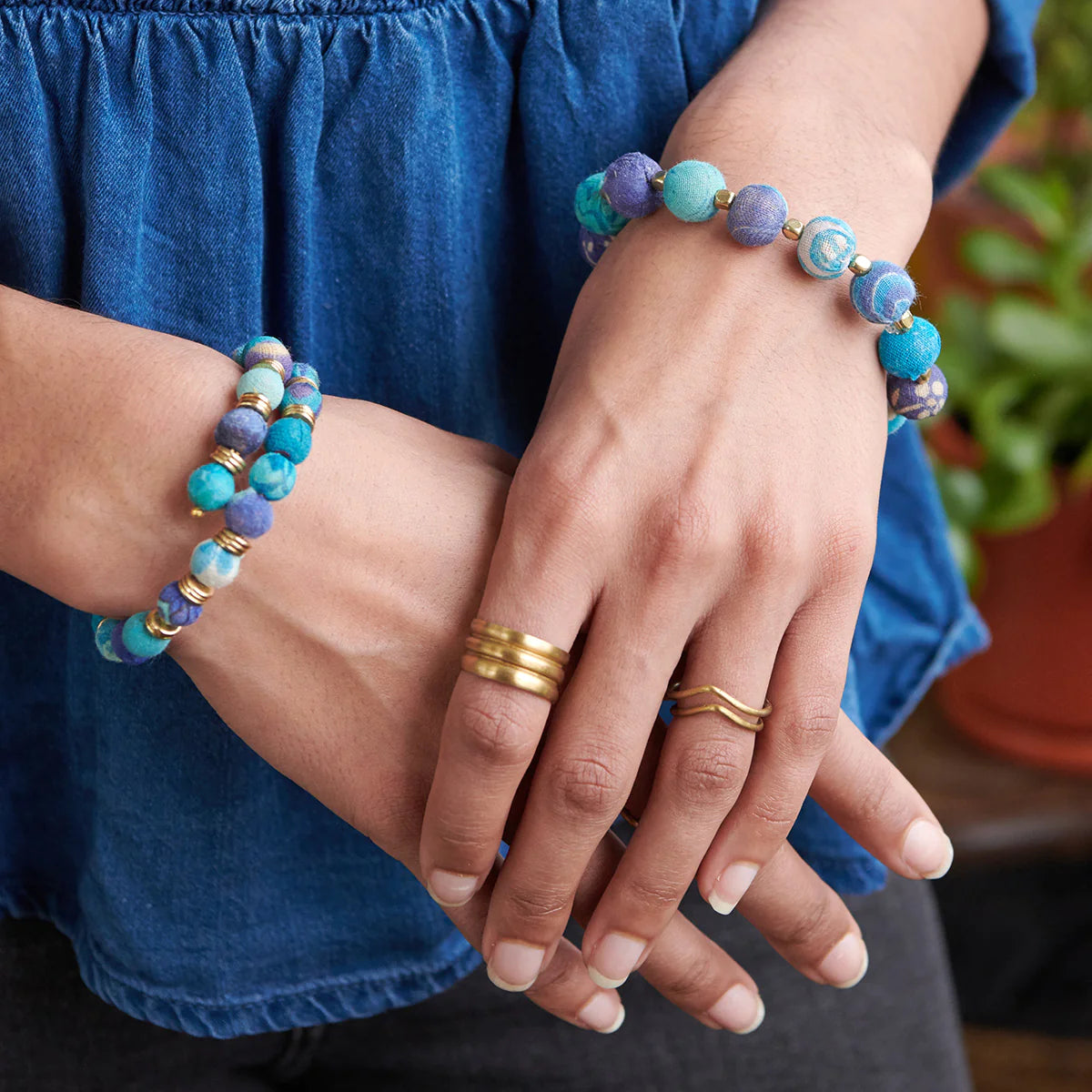 Handmade Kantha Azure Beaded Bracelet – Boho Chic Jewelry for Women – Perfect for Festivals, Weddings & Everyday Wear