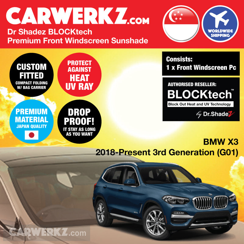 Dr Shadez BLOCKtech Premium Front Windshield Foldable Sunshade for BMW X3 2018-2023 (G01) | UV Protection & Heat Shield | Perfect for Parking, Road Trips & Summer Driving