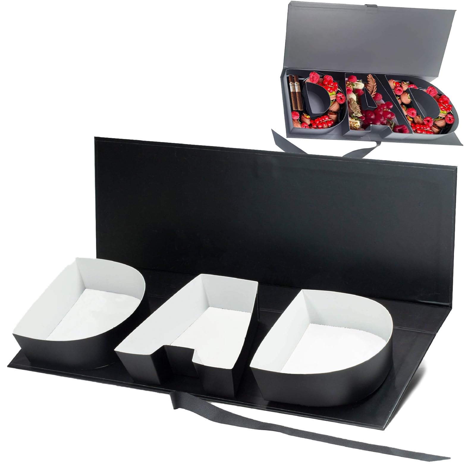 Empty DAD Letter Shaped Gift Box - Fillable Paper Flower Chocolate Packaging for Father's Day, Birthday - Perfect for DIY Gifts, Surprise Presents & Special Occasions (Black)