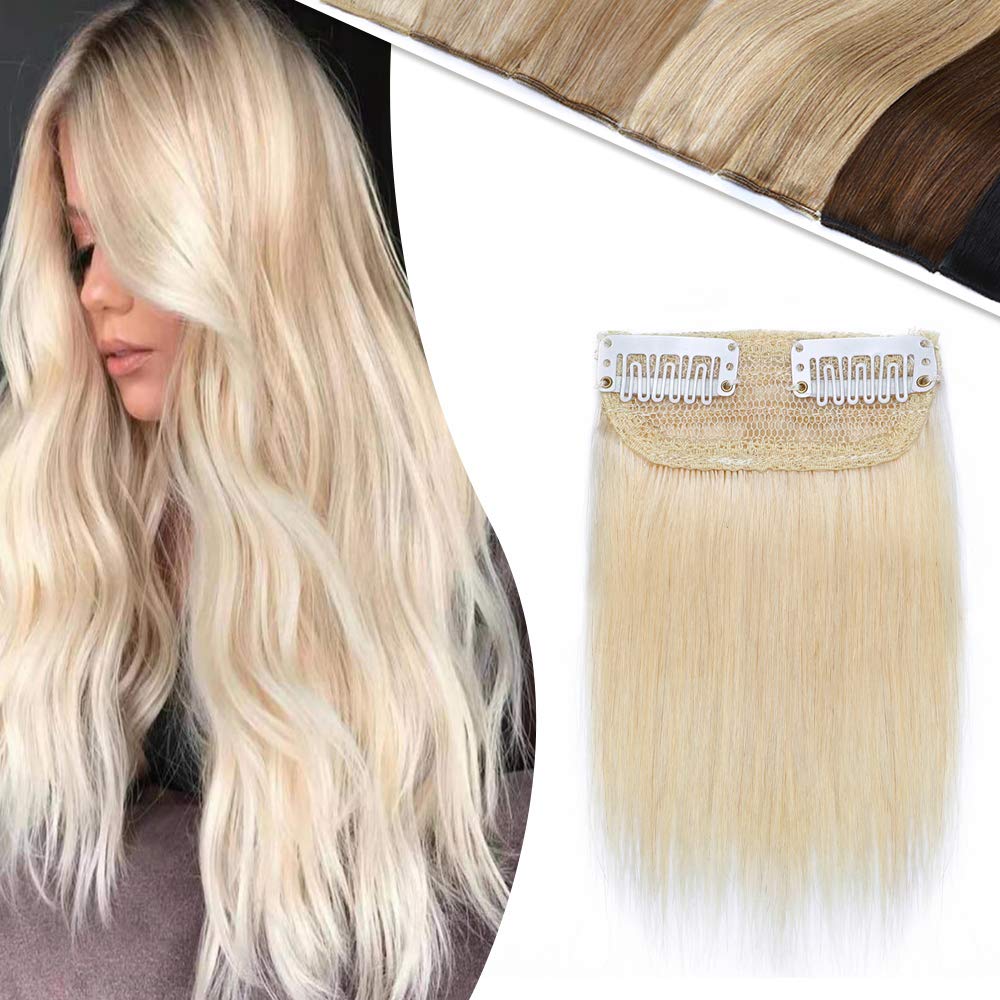 Human Hair Clip-in Extensions 12 Inch Blonde Platinum Short Straight - Remy Hair Topper for Men & Women - Seamless Filler for Thinning Hair & Baldness | Perfect for Daily Styling, Volume Boost & Hair Loss Coverage