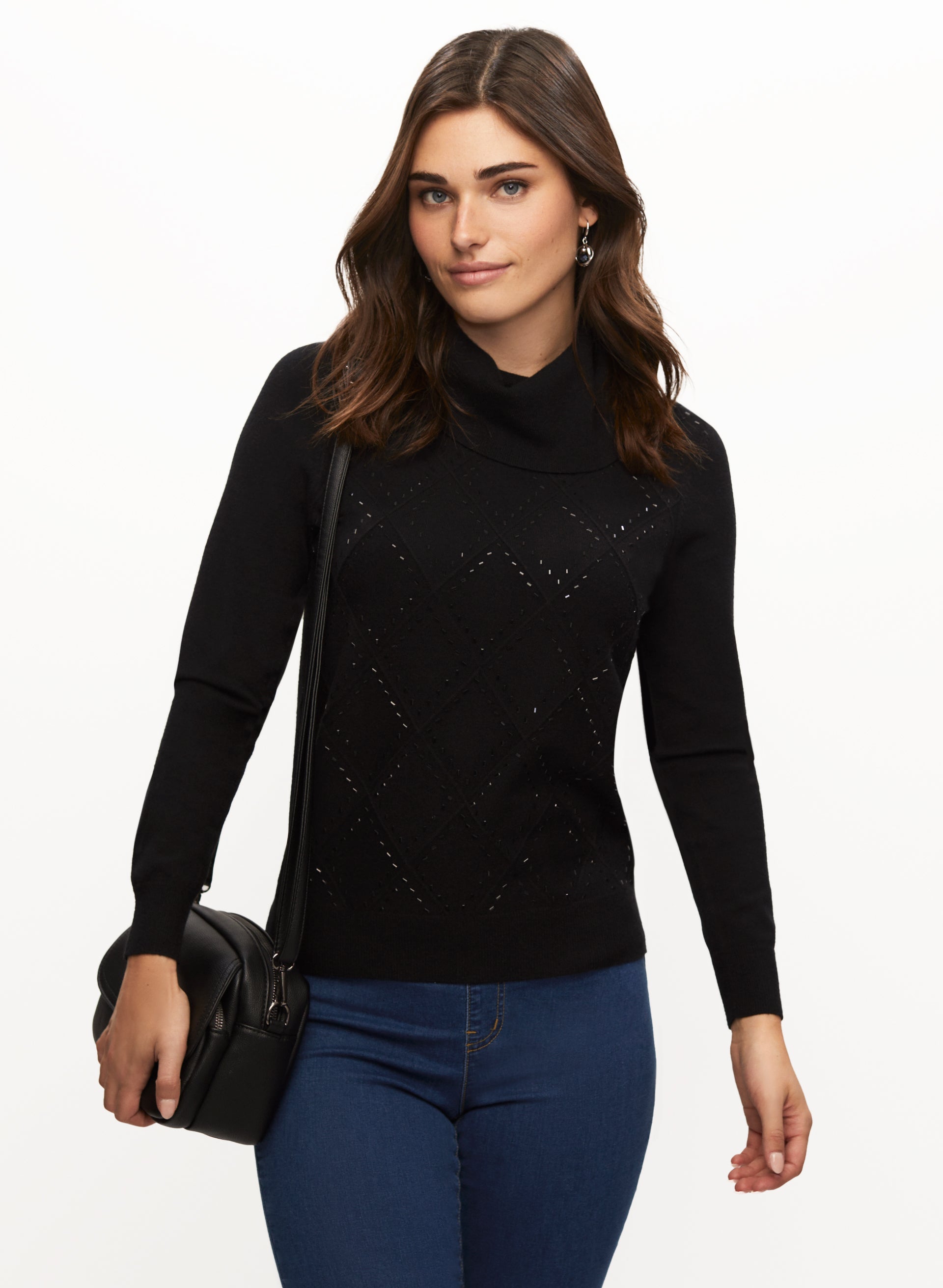 Embellished Argyle Knit Sweater for Women - Vintage Style Cable Knit Pullover - Cozy Winter Fashion - Perfect for Holiday Parties & Casual Outings