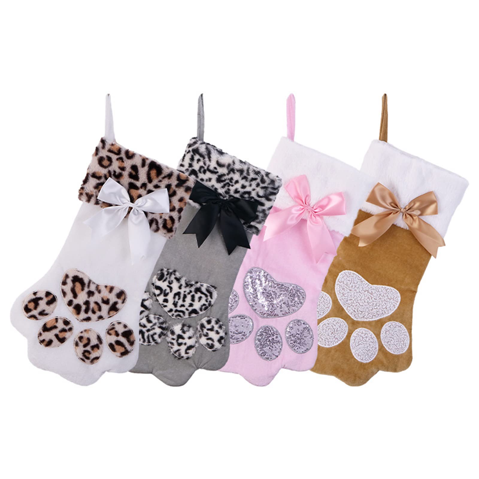 4pcs Christmas Stockings with Cat Paw Design - Fireplace Hanging Socks, Xmas Tree Ornaments for Holiday Decor (Perfect for Fireplace Mantel, Christmas Tree Decoration & Festive Gift Exchange)