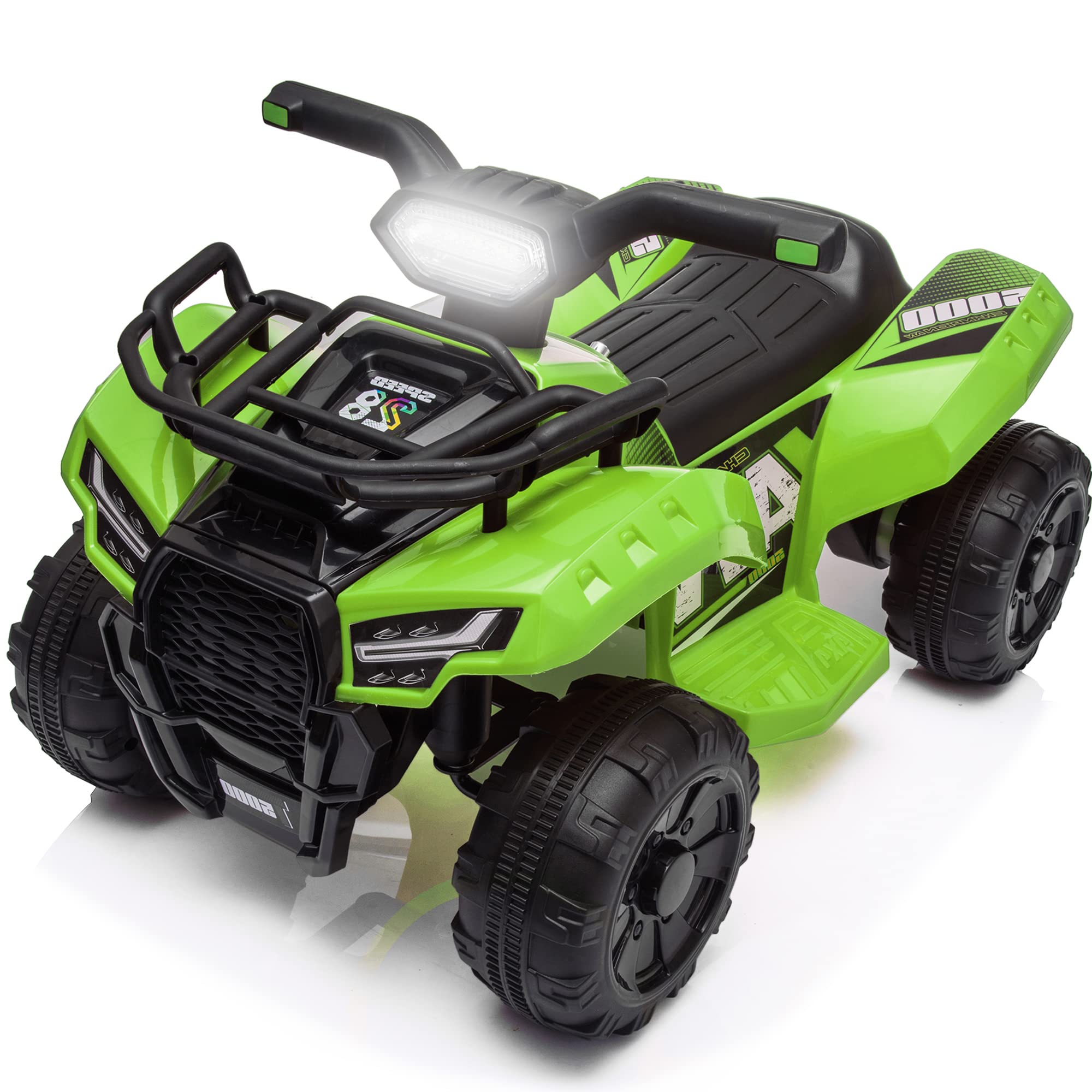 Sopbost 6V Electric Ride-On ATV for Toddlers - 4-Wheeler Quad with Working Headlight & Music Play - Green Kids Toy Car for Outdoor Play & Backyard Fun