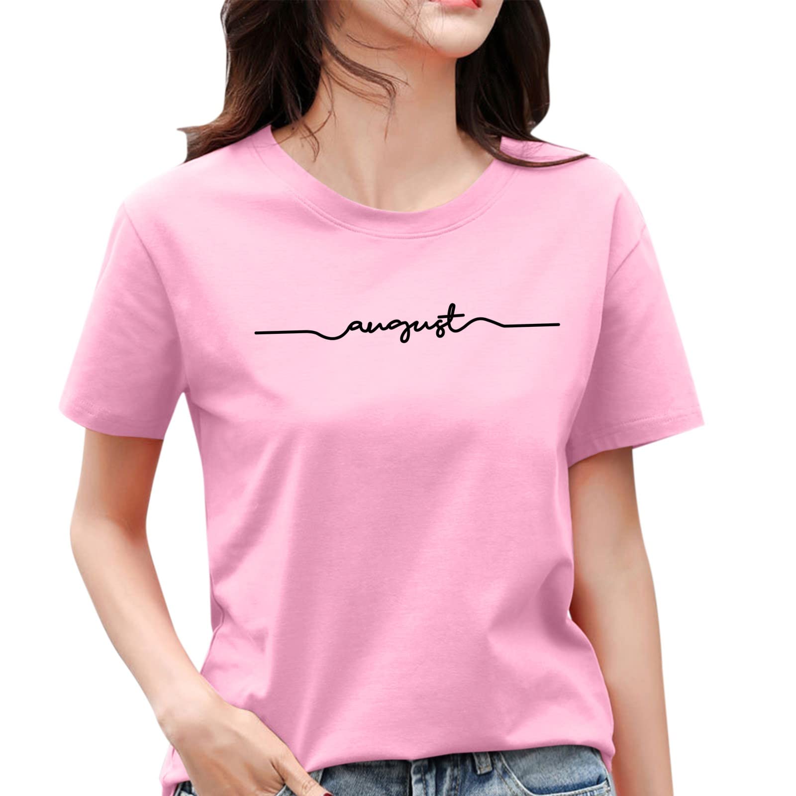 Women's Casual Summer Short Sleeve Crew Neck T-Shirt - Soft Cotton Blouse Tee (Pink, Small) | Perfect for Beach Outings, Weekend Brunch & Everyday Comfort