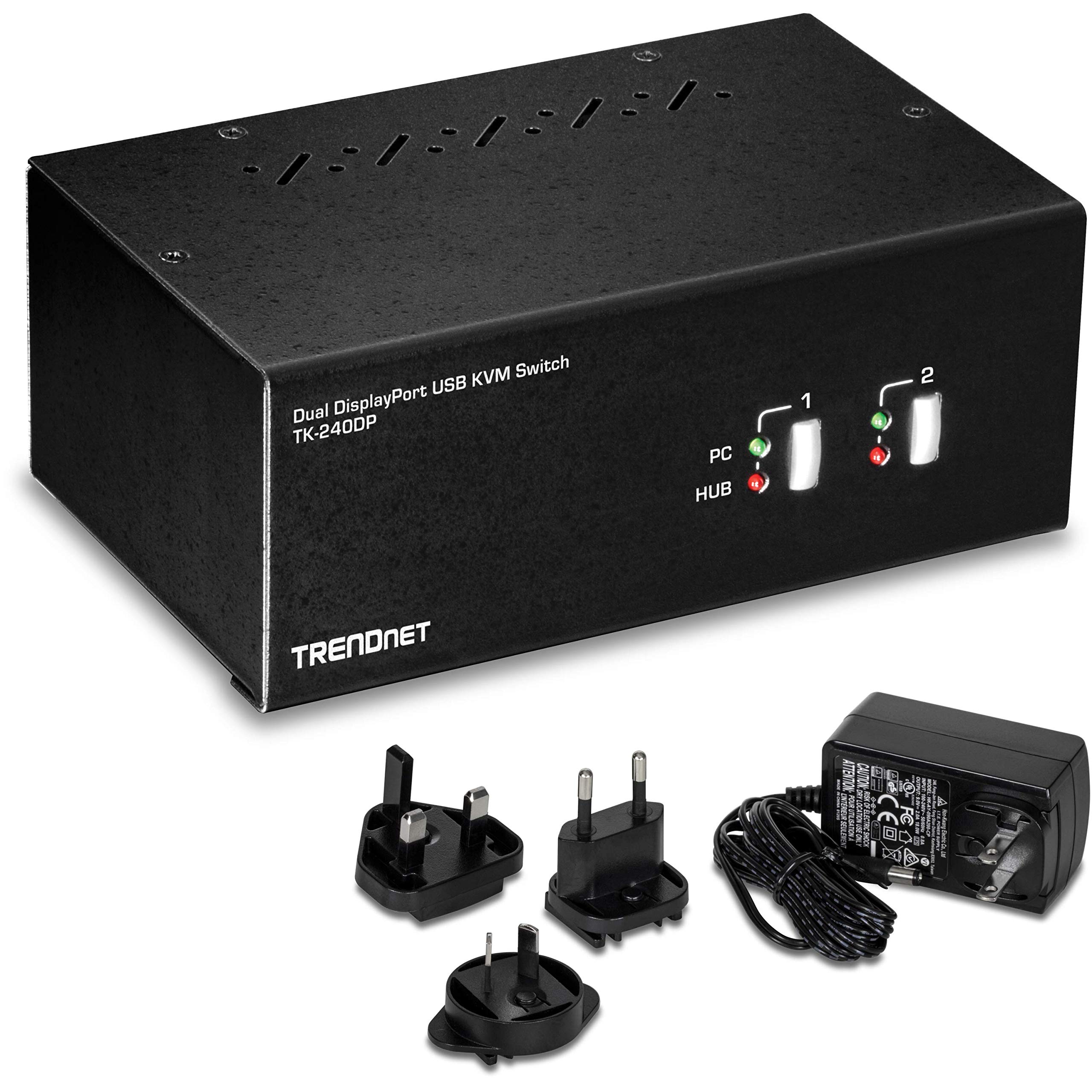 TRENDnet 2-Port Dual Monitor DisplayPort KVM Switch with Audio & USB 2.0 Hub - 4K UHD 3840x2160 Resolution for Dual DisplayPort Monitors - Ideal for Home Office, Gaming & Multi-Tasking Workstations