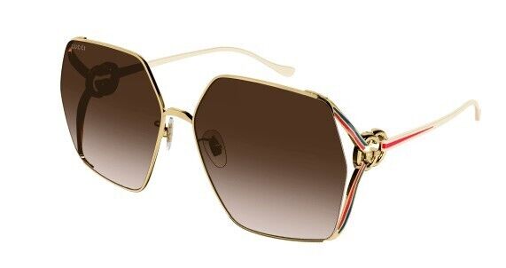 Gucci GG1322SA 002 Gold Ivory/Brown Oversized Gradient Square Women's Sunglasses - Luxury Fashion Sunglasses for Women, UV Protection, Trendy Square Frame - Perfect for Beach, Driving & Summer Outfits