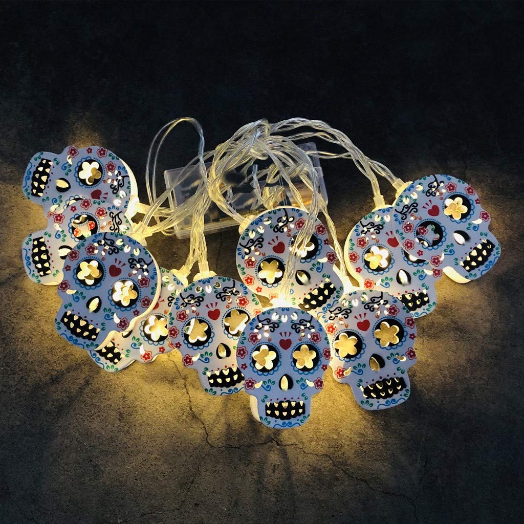 Lagukka Halloween Pumpkin Skull String Lights - 10 LED Battery Operated Hanging Lights for Indoor Outdoor Party Decor (5.5Ft) - Perfect for Halloween Yard, Haunted House, Bar & Home Decoration
