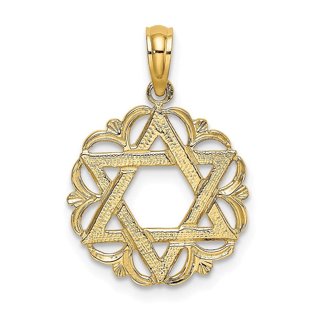 14K Gold Star of David Pendant Necklace - Religious Judaica Jewish Jewelry for Women - Elegant Scalloped Circle Design - Perfect for Hanukkah, Bat Mitzvah & Daily Wear