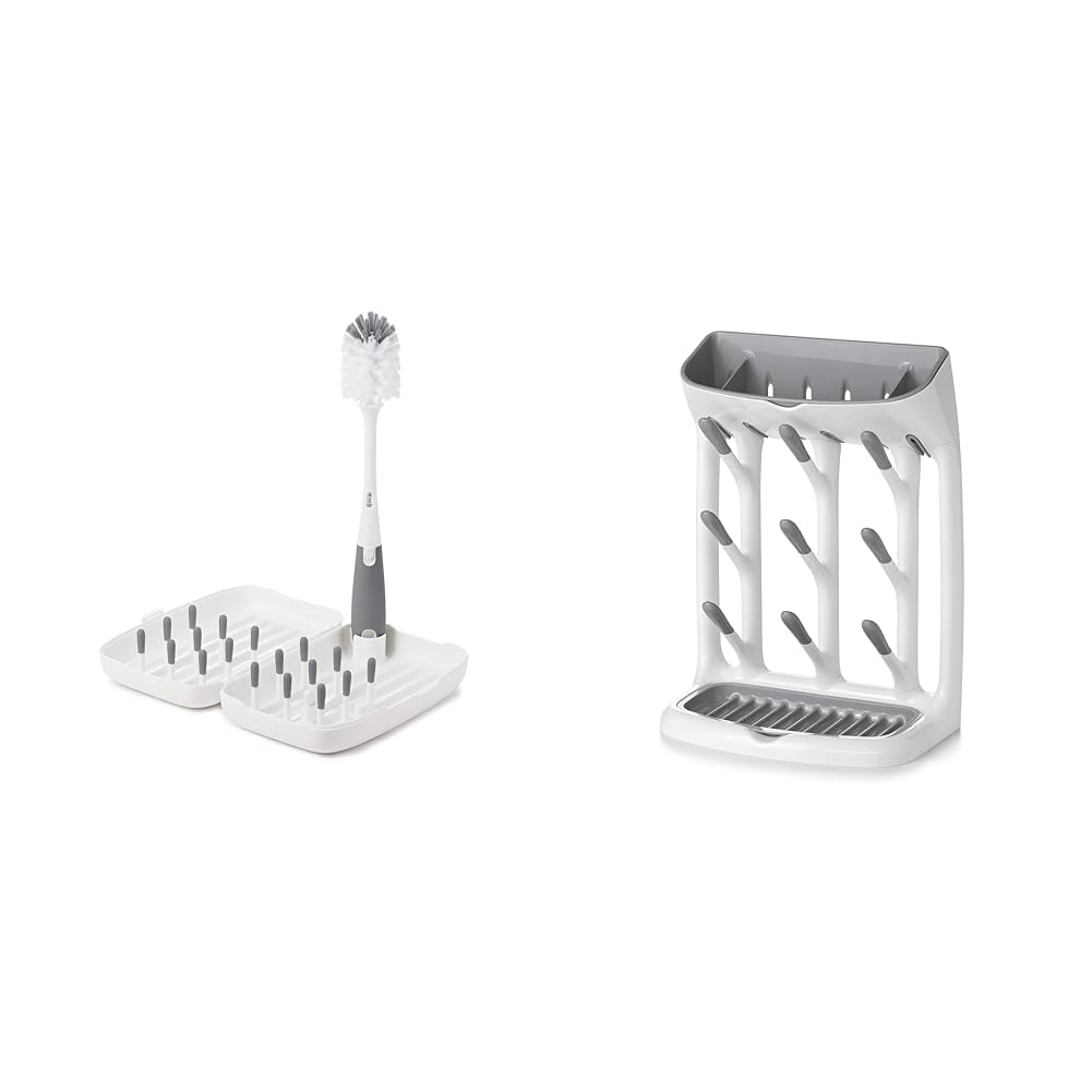 OXO Tot Travel Size Baby Bottle Drying Rack with Brush - Compact Space Saving Dish Rack for Nursery, Kitchen & Travel - Perfect for Breast Pumps, Baby Bottles & Small Kitchen Items