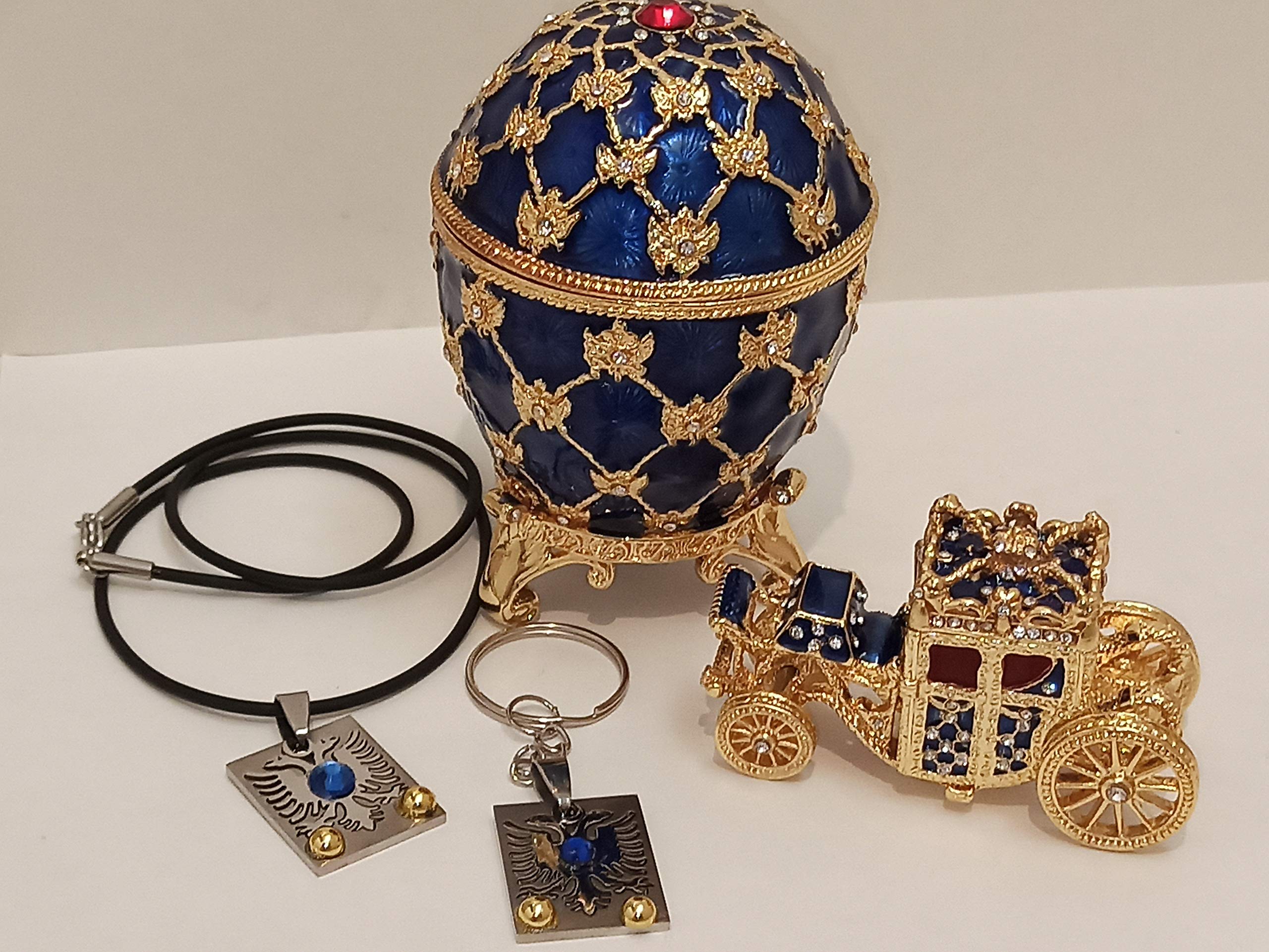 Handmade Imperial Faberge Egg Jewelry Box - Royal Carriage Design with Double-Headed Eagle - Luxury Gift for Collectors & Home Decor - Perfect for Displaying Rings, Necklaces & Keepsakes