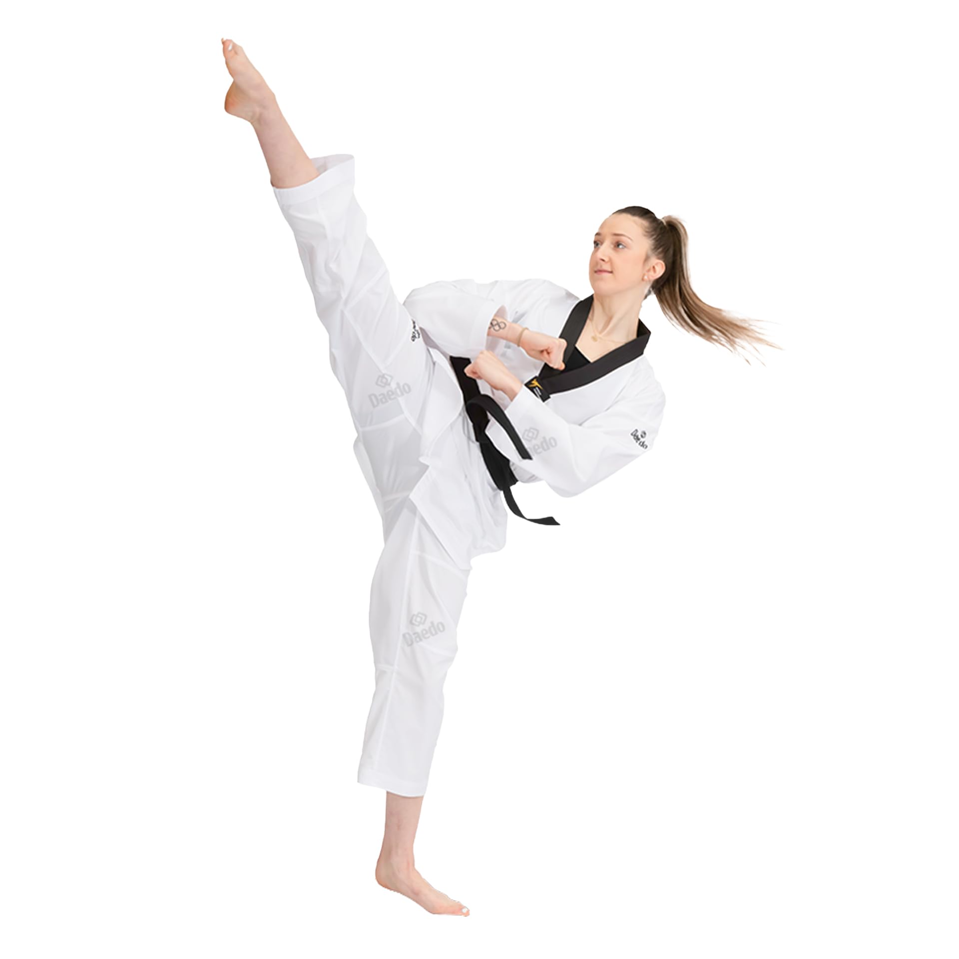 Daedo Ultra 2.0 Taekwondo Uniform - Black Neck, WT Recognized, Lightweight Breathable Polyester for Competition & Training - Perfect for Tournaments, Dojo Practice & Martial Arts Performance