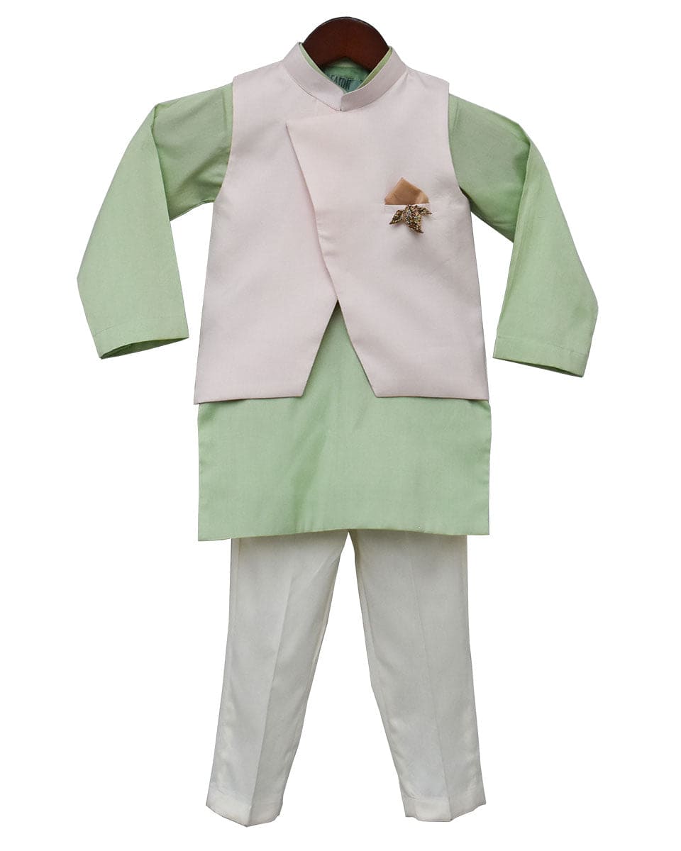 Light Peach Nehru Jacket with Kurta & Pant Set - Traditional Indian Ethnic Wear for Men - Perfect for Weddings, Festivals & Cultural Events