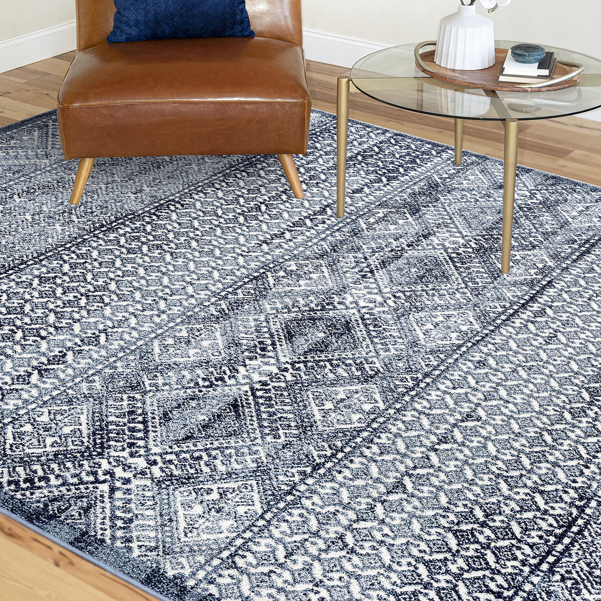 McKinney Navy Large 8x10 Area Rug - Soft Transitional Moroccan Style Carpet for Living Room, Dining Room, Bedroom & Entryway - Perfect for Home Decor, Family Gatherings and Cozy Interior Design