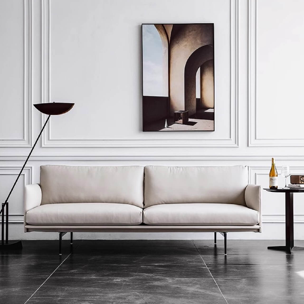 Luxury White Microfiber Leather Sofa - Modern Minimalist Design 87.8