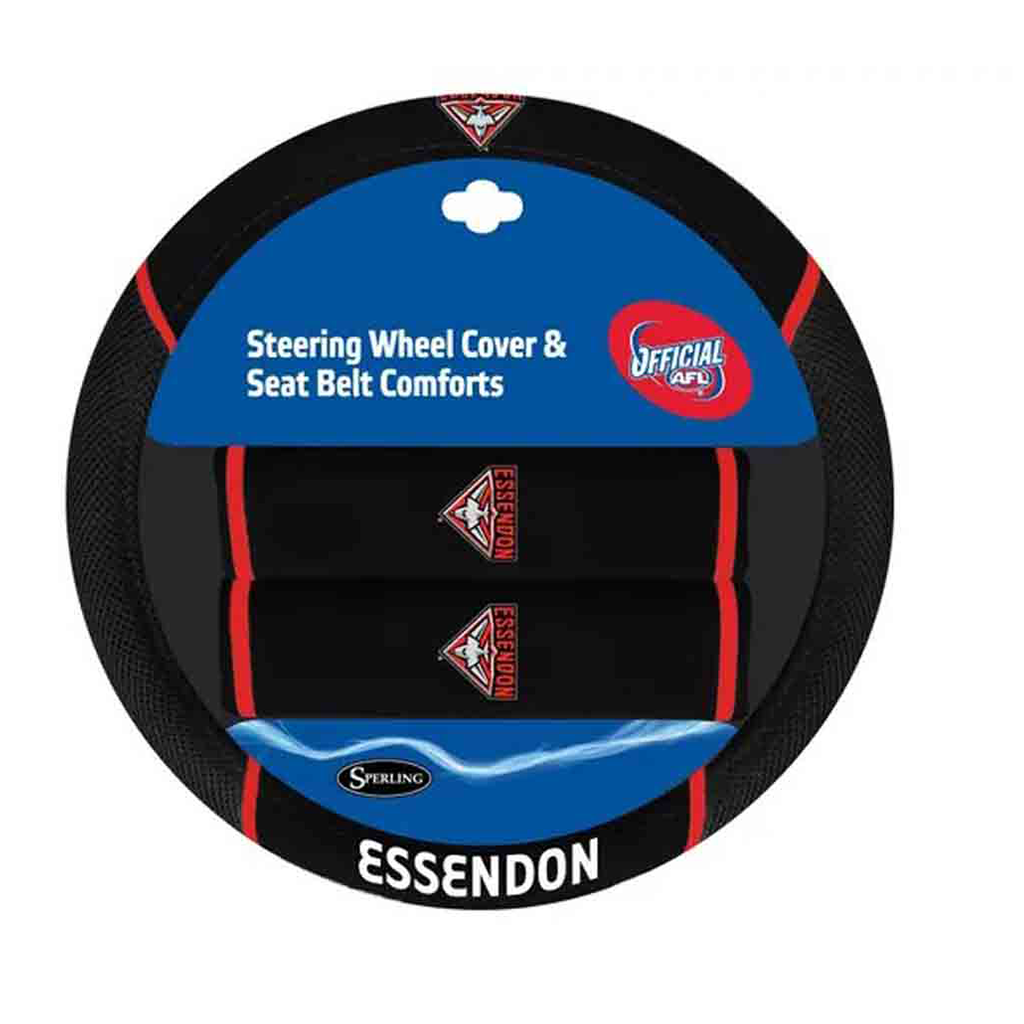 Essendon Bombers Premium Steering Wheel Cover - Soft Grip, Non-Slip Design for Cars, Trucks & SUVs - Perfect for AFL Fans & Game Day Commutes