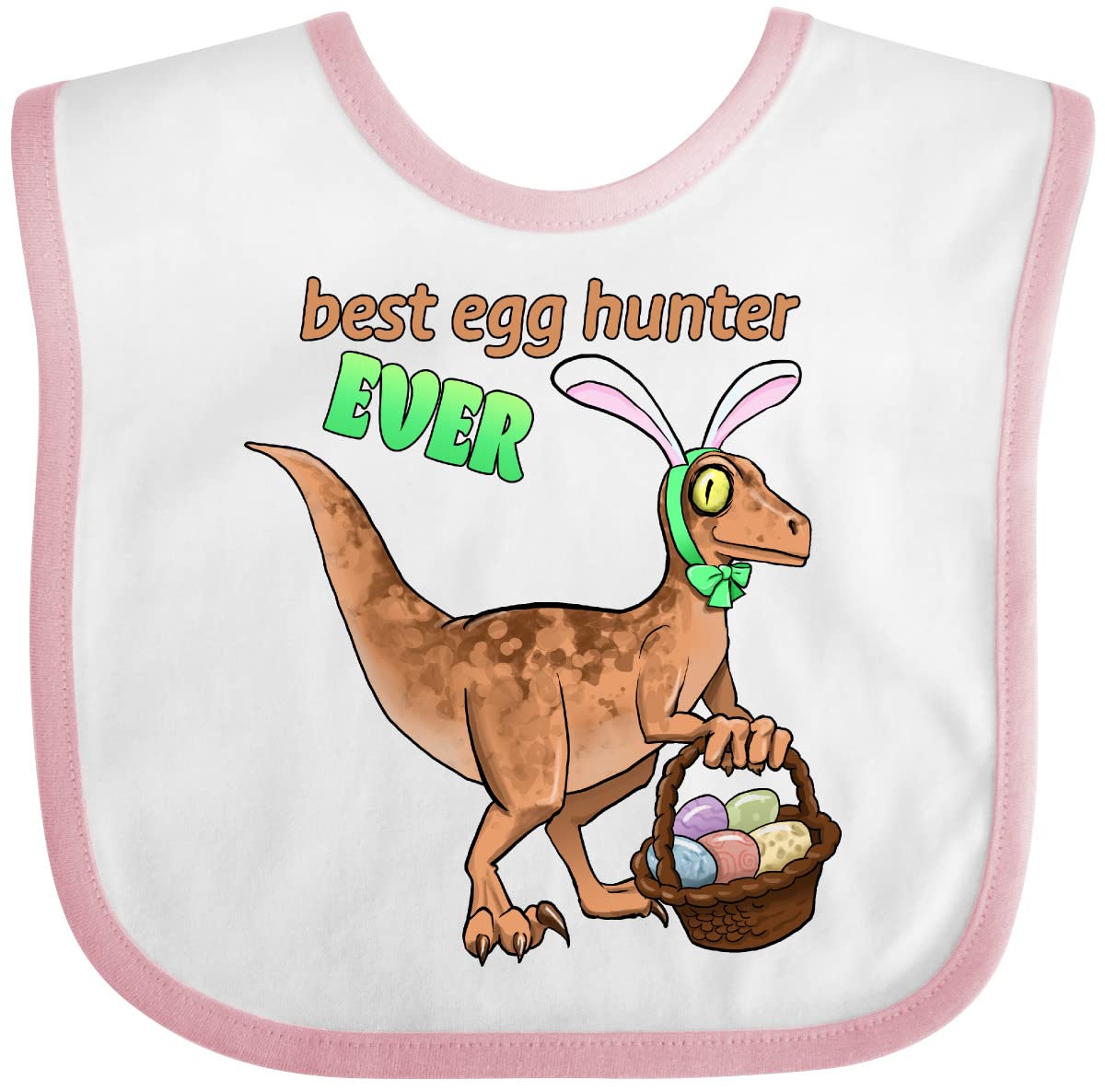 Inktastic Best Egg Hunter Ever Easter Dinosaur Baby Bib - Soft Cotton Feeding Bib for Infants & Toddlers - Perfect for Easter Celebrations, Baby Showers, and Daily Mealtime Use