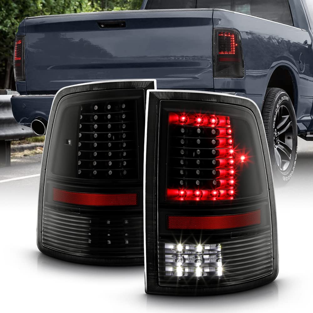 ACANII LED Tail Lights for 2009-2018 Dodge Ram 1500/2500/3500 - Black Housing, Updated Design - Left & Right Rear Lamps for Enhanced Visibility & Style (Perfect for Night Driving & Truck Customization)