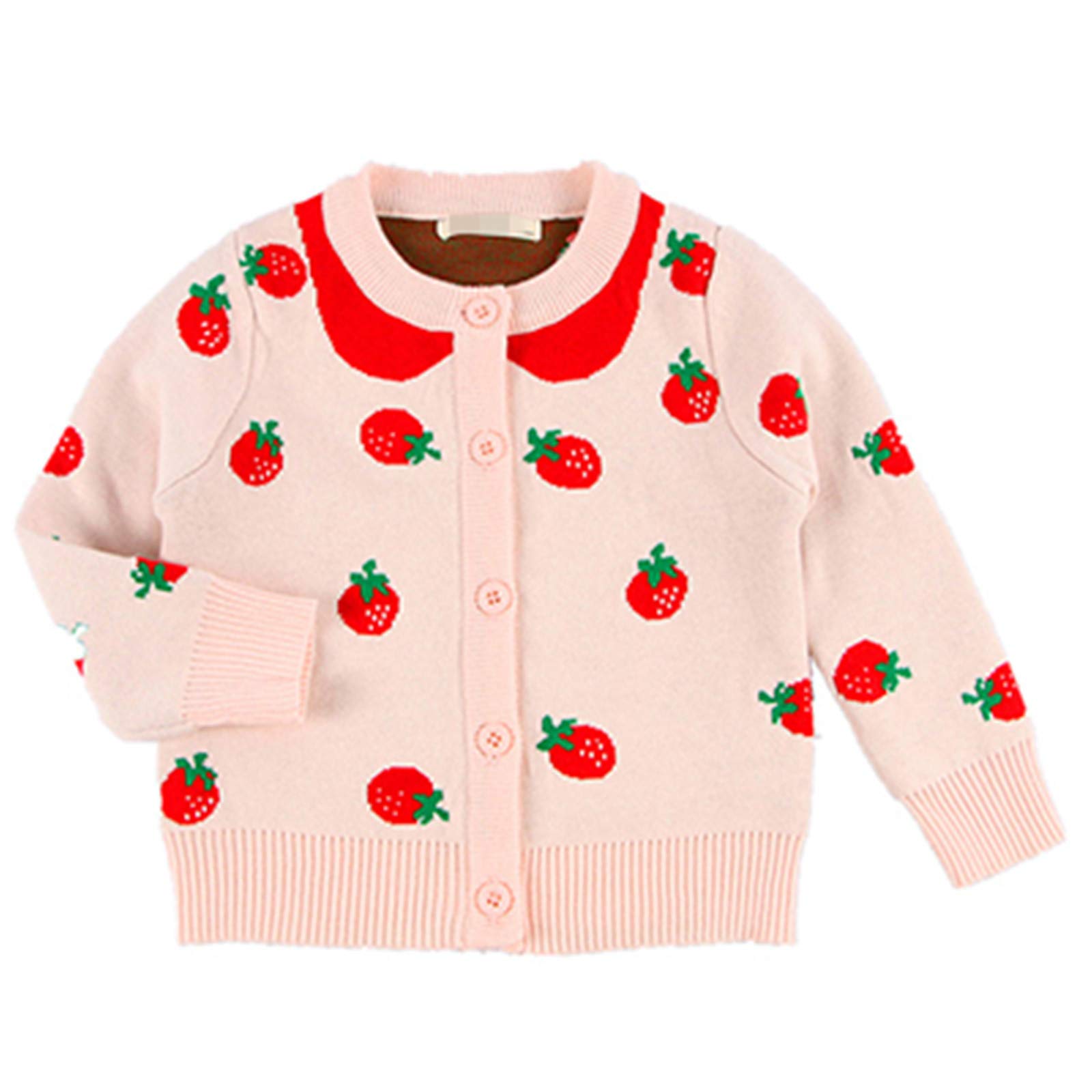 **Adorable Strawberry Print Knit Cardigan for Toddler Girls - Long Sleeve Cozy Sweater for Autumn & Winter - Perfect for Playdates, School & Family Outings**