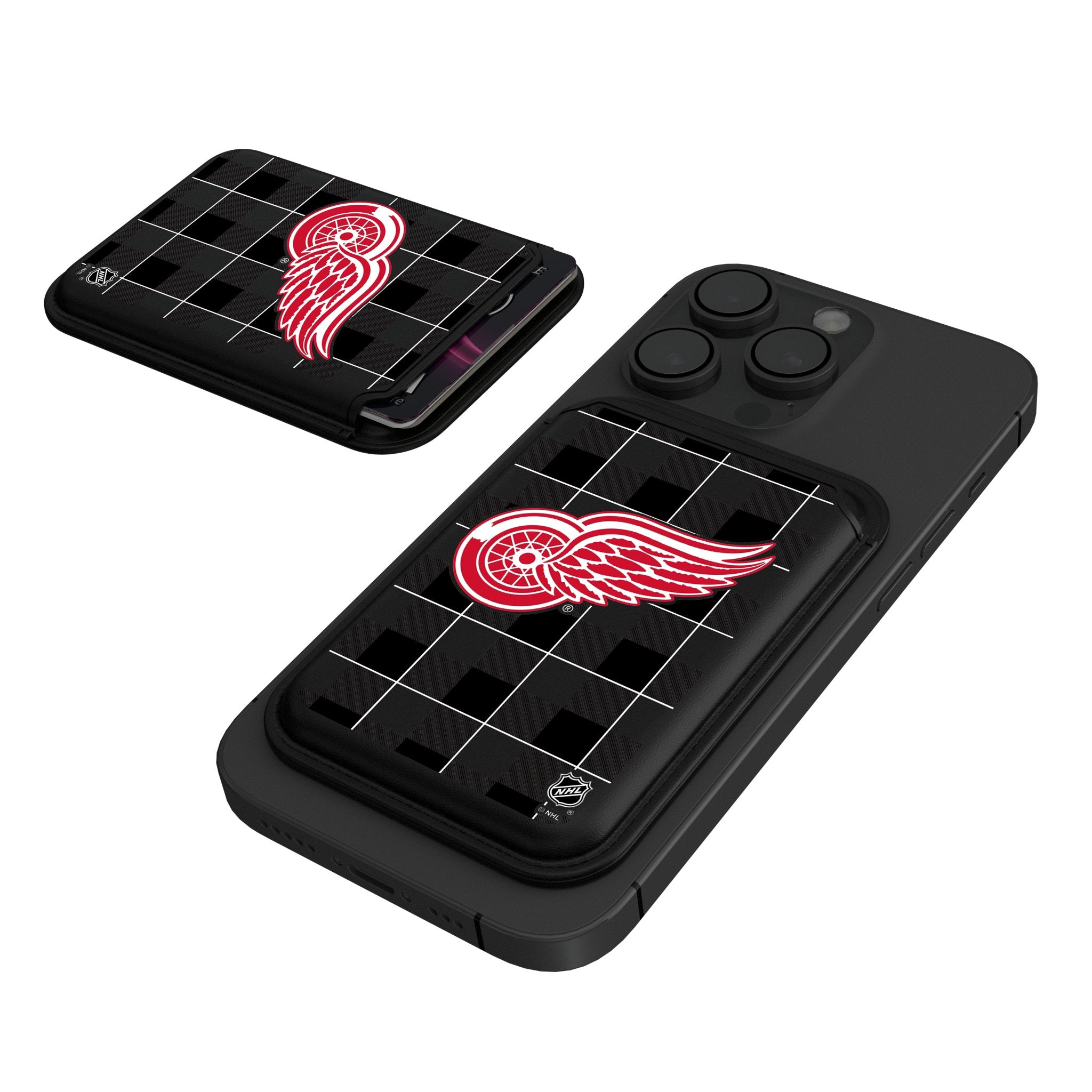 Detroit Red Wings Plaid Black Magnetic Credit Card Wallet - Slim RFID Blocking Wallet for Men - Perfect for Everyday Use, Travel & Sports Events