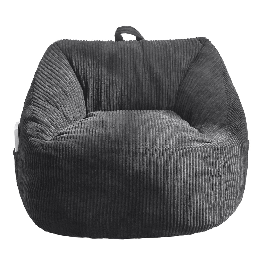 MAXYOYO Kids Bean Bag Chair - Corduroy Gaming & Reading Lounge Chair with Handle & Storage Pocket for Boys & Girls, Dark Grey - Perfect for Bedrooms, Playrooms & Dorm Relaxation