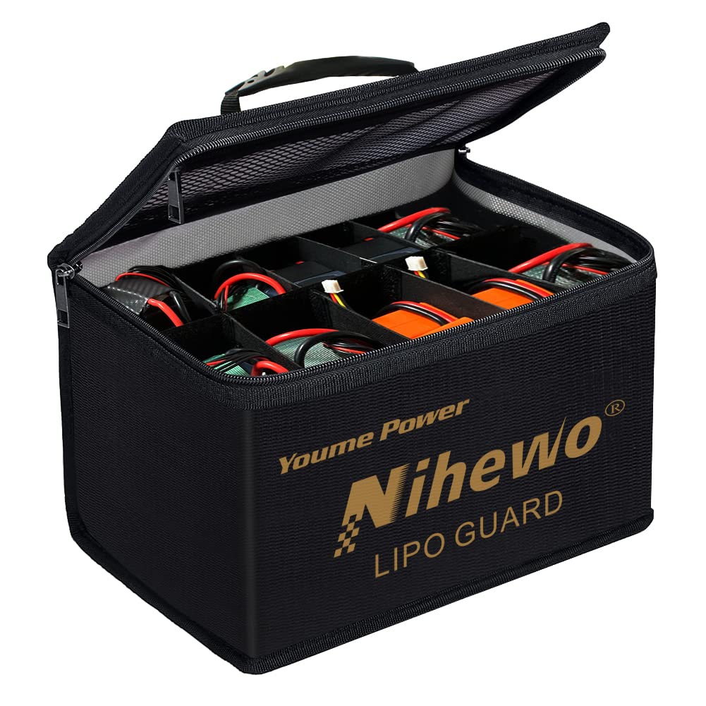 Fireproof Explosionproof Lipo Battery Storage Bag - Large Capacity Safe Guard with Durable Handle & Double Zipper for RC Drones, Airsoft, and Electronics - Ideal for Home, Workshop, and Travel Use