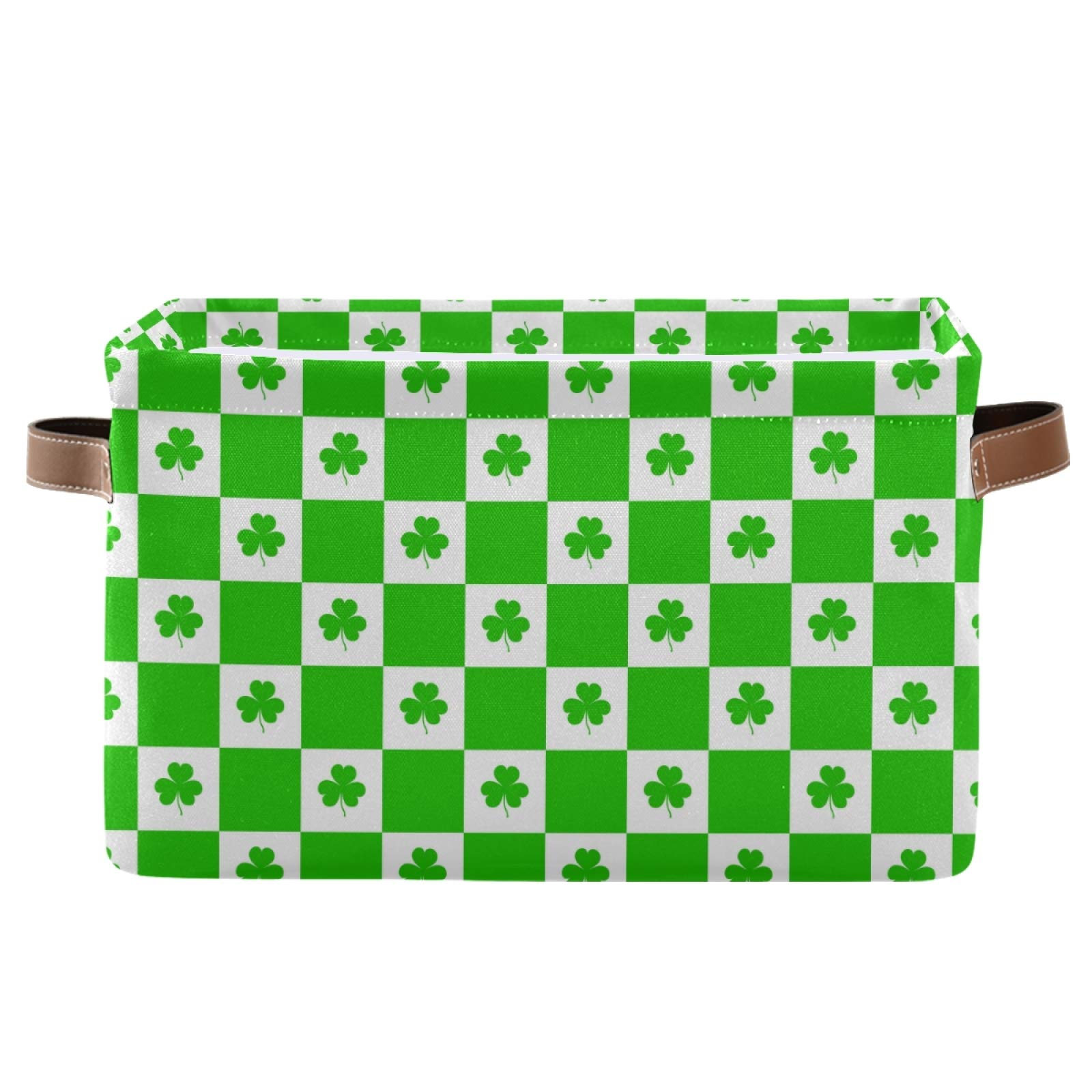 KeepReal Clover Stripes Storage Basket - Large Collapsible Canvas Bin for Home, Office & Closet Organization (15x11x9.5 Inches) | Perfect for St. Patrick's Day Gifts & Seasonal Decor