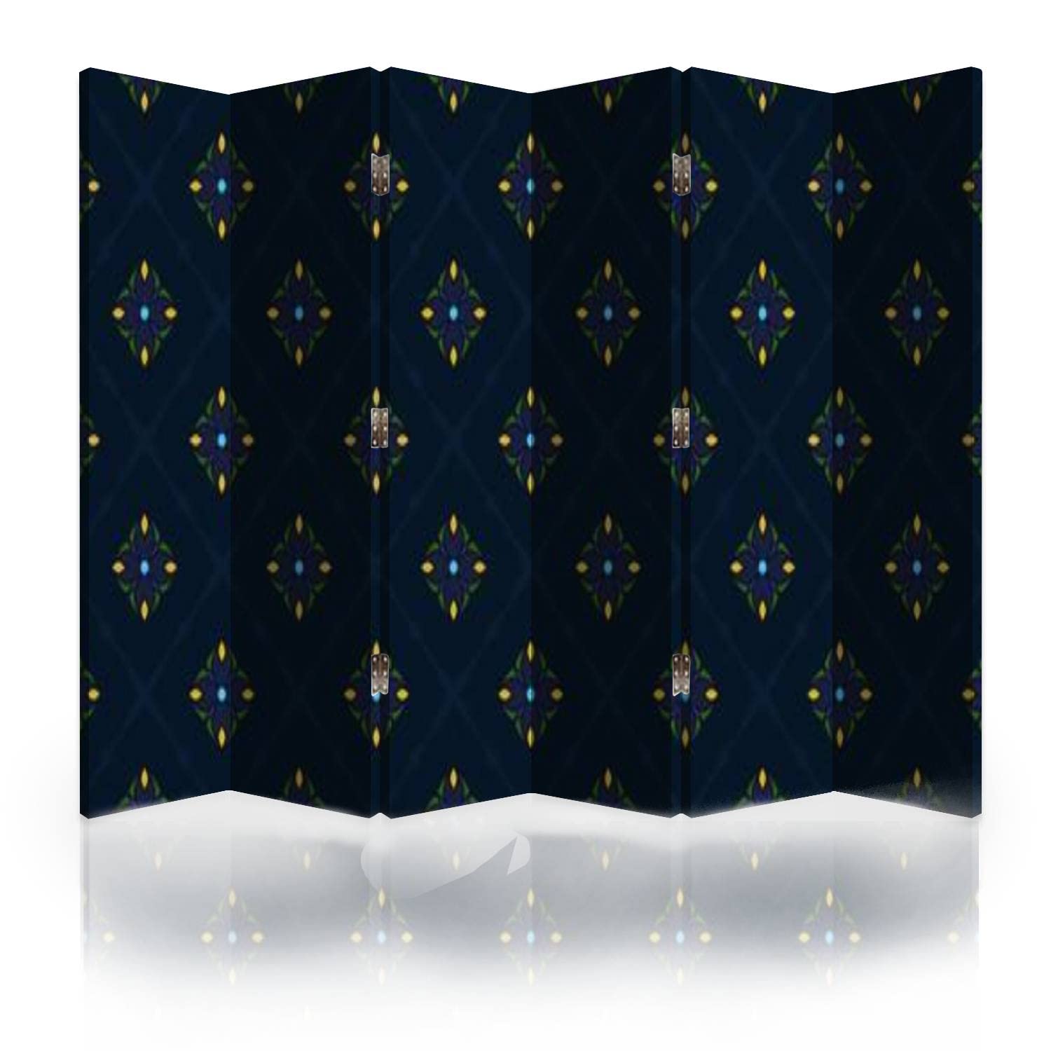 6-Panel Canvas Room Divider Screen with Gingham Check & Floral Motif - Folding Privacy Partition for Bedroom, Office, or Studio | Peacock Feather & Geometric Design Home Decor
