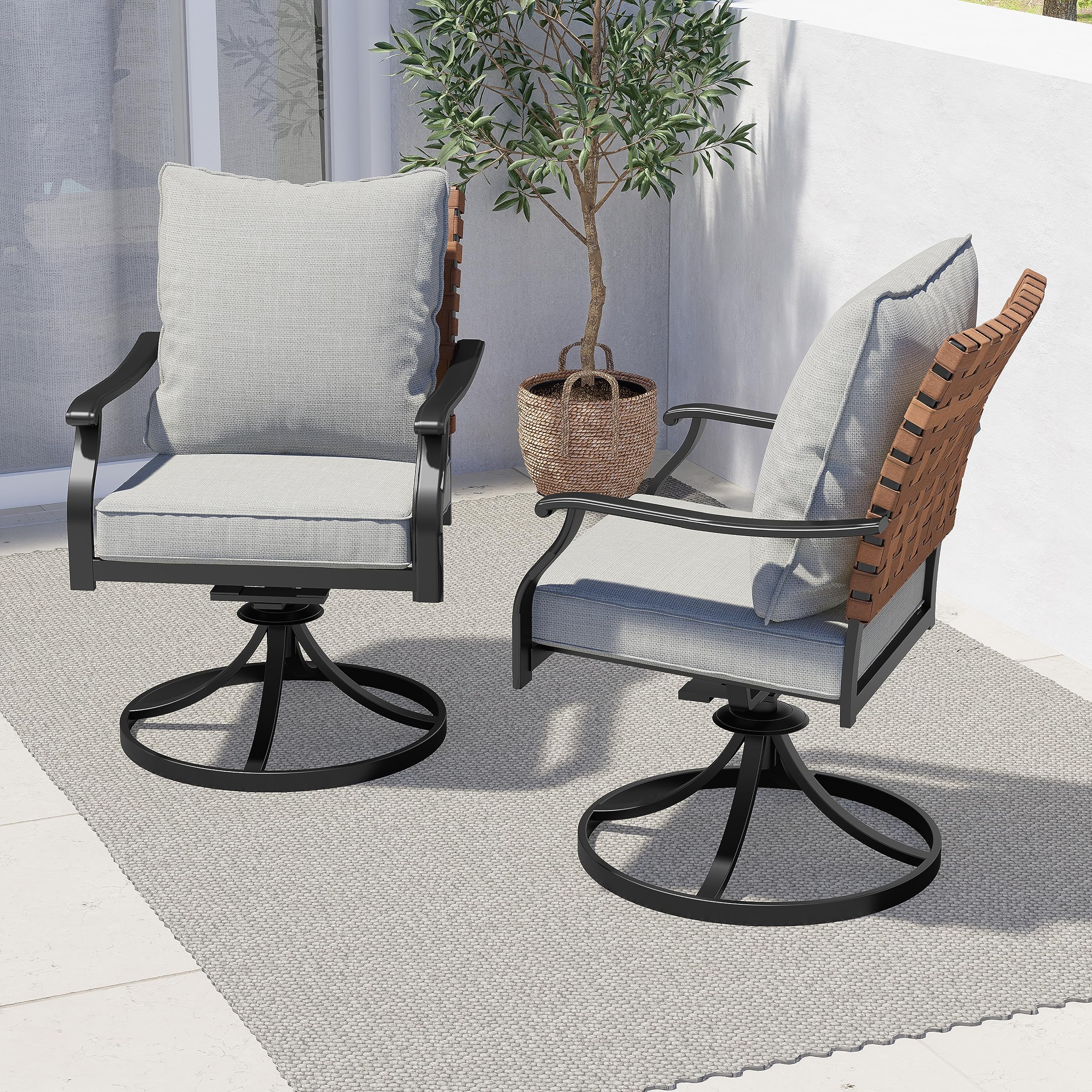2-Piece Outdoor Swivel Dining Chair Set - 360-Degree Rotating Wicker Chairs with Leather-Look Finish for Patio, Garden, Poolside & Backyard Relaxation