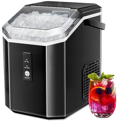 Portable Countertop Nugget Ice Maker - 35Lbs/24H Crushed Ice Machine with Self-Cleaning, Soft Chewable Pebble Ice, Includes Ice Scoop & Basket - Perfect for Home, Office, Kitchen, Bars & Parties (Black)