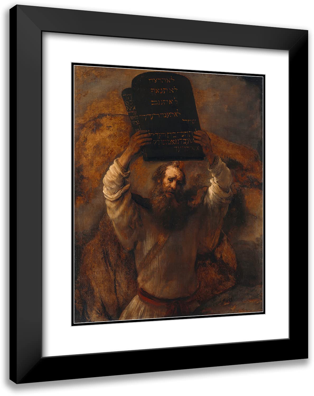 Rembrandt van Rijn Moses Smashing the Tablets of the Law (1659) - 20x24 Inch Black Modern Framed Art Print with Double Mat | Museum Quality Reproduction | Perfect for Home Decor, Office Wall Art & Gift Ideas