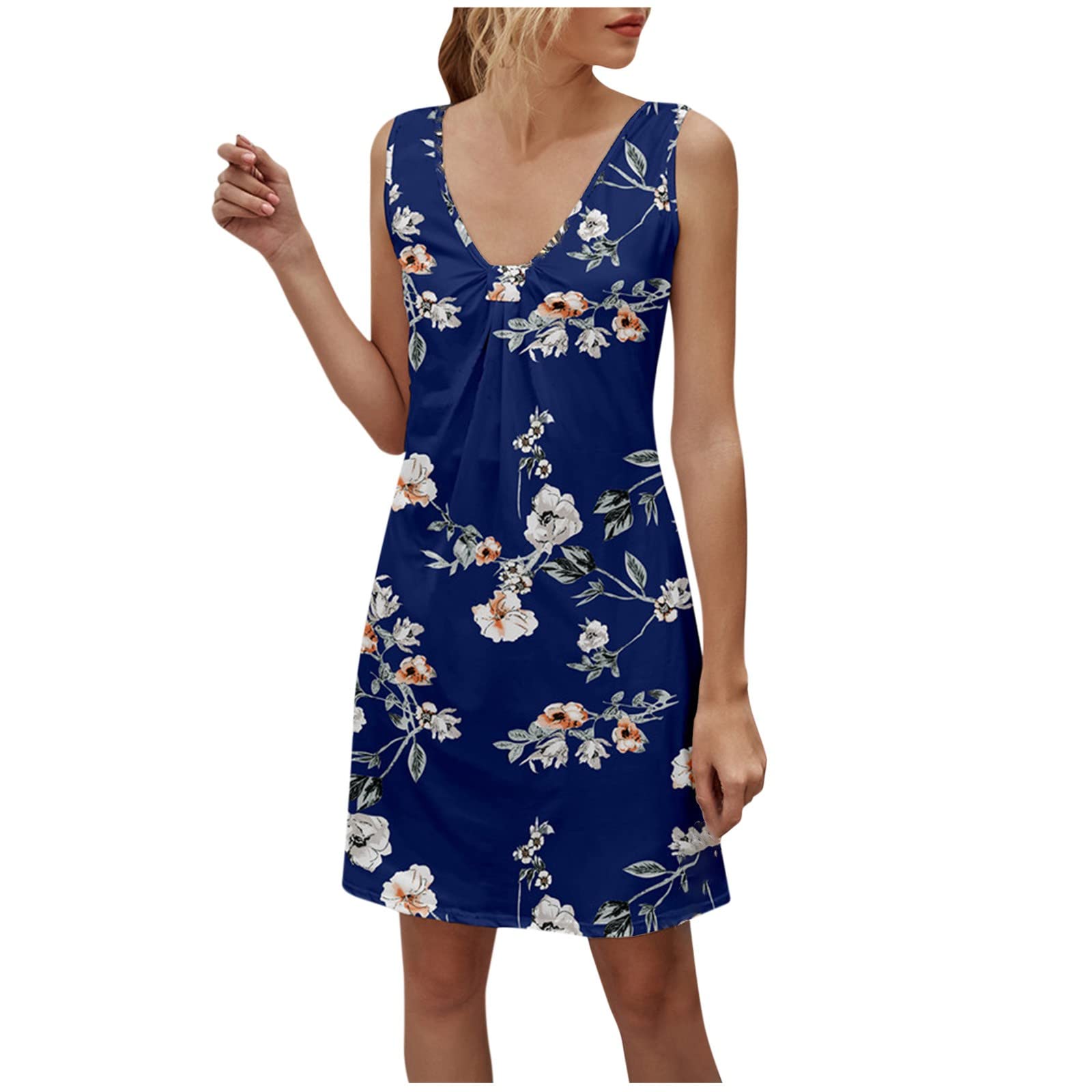 Women's Floral Mini Dress - Sleeveless V-Neck Boho Summer Dress for Casual & Beach Wear | Trendy Shift Dress for Ladies | Perfect for Vacations, Parties & Outdoor Events