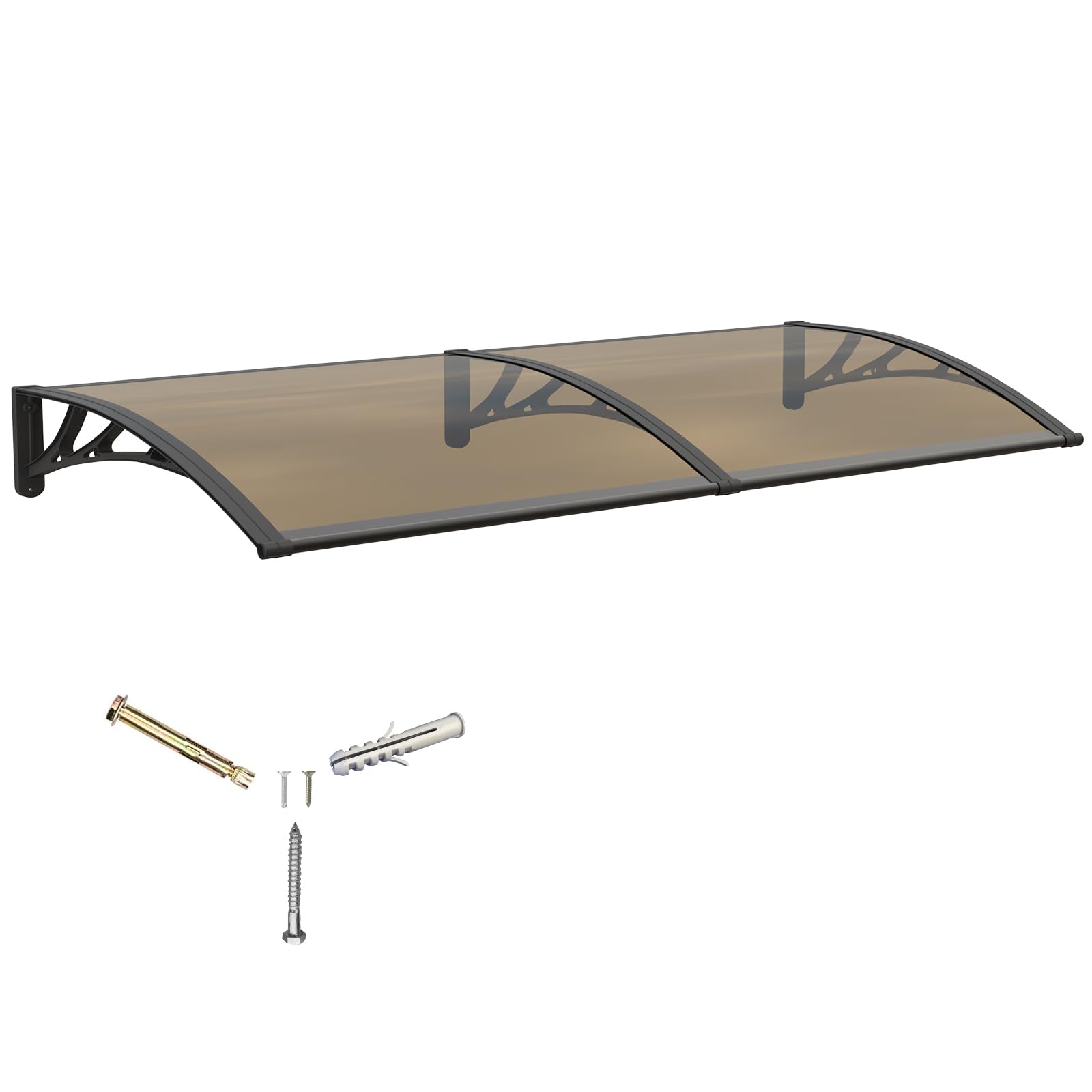 32x40 Inch Polycarbonate Door Awning - UV, Rain & Snow Protection for Exterior Doors & Windows - Black Bracket with Brown Board - Perfect for Patio, Porch & Home Entryway Cover