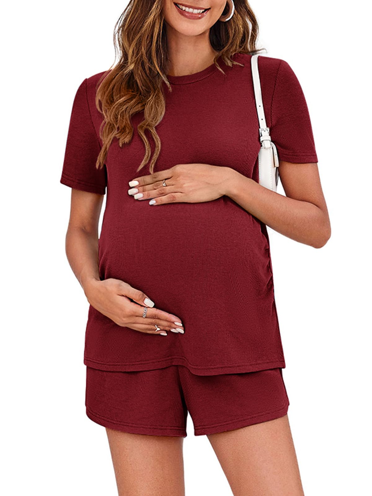 OneDreamer Women's Maternity Pajama Set - 2 Piece Pregnancy Lounge Outfit with Short Sleeve Top & Shorts | Comfortable Mama Clothes for Sleeping, Nursing & Relaxing at Home
