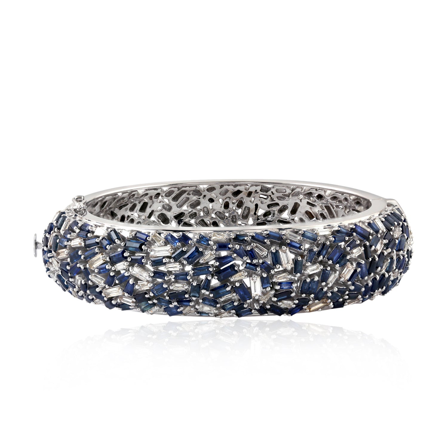 Blue Sapphire Baguette Cut Diamond Bracelet in 18K White Gold & 925 Sterling Silver - Elegant Jewelry for Weddings, Anniversaries & Special Occasions