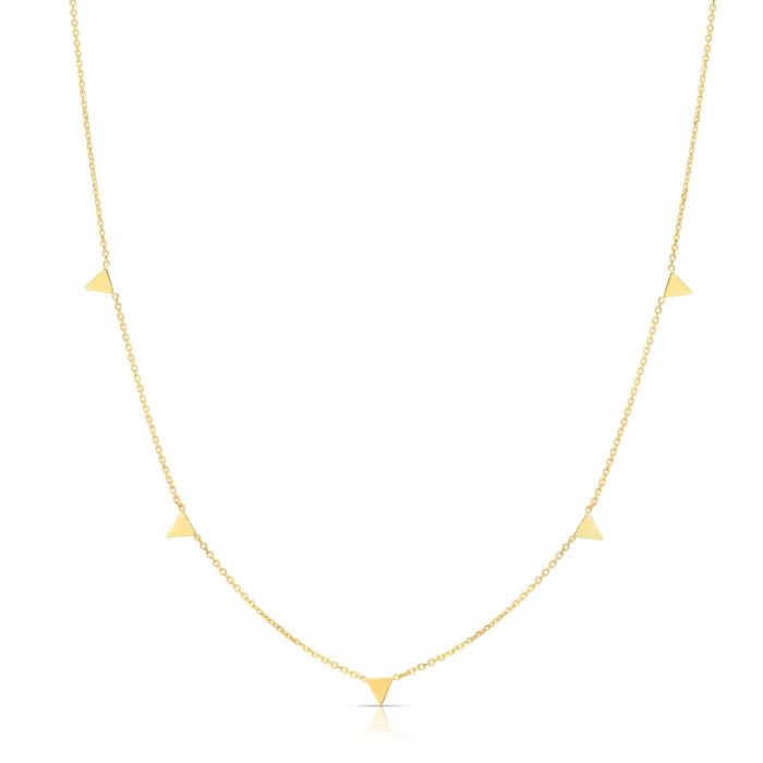 14K Yellow Gold Dangle Triangle Station Necklace for Women - Elegant Layering Jewelry for Everyday Wear & Special Occasions