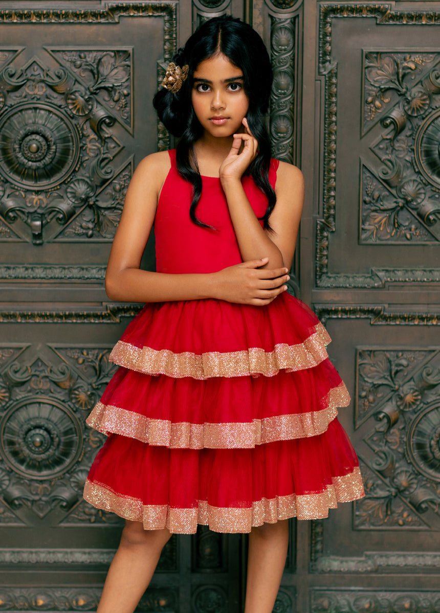 Stylish Alda Dress in Scarlet Red - Elegant Women's Midi Dress for Parties, Weddings & Special Occasions