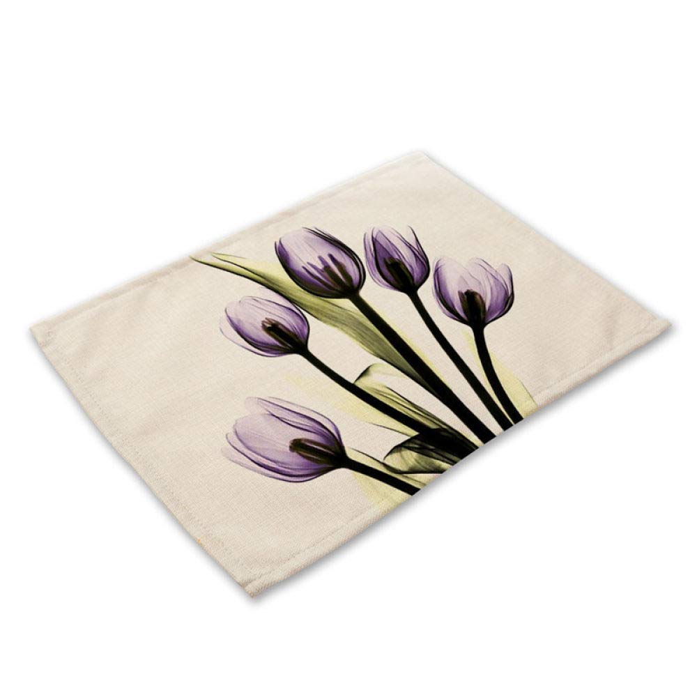 8-Piece Purple Floral Cotton Linen Placemats Set - Heat-Resistant, Reusable Table Mats for Dining & Kitchen - Perfect for Everyday Meals, Dinner Parties & Home Decor