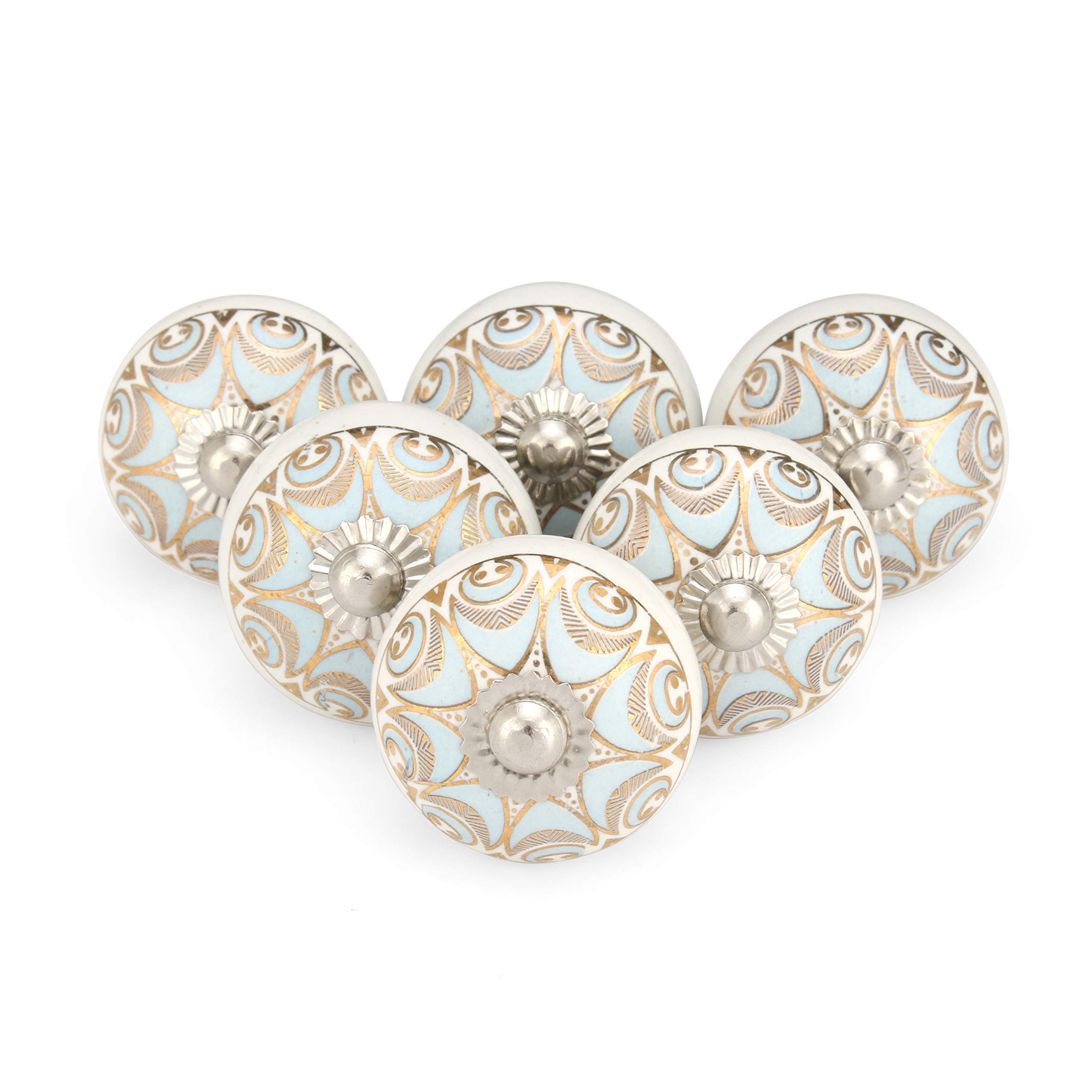 Boho Ceramic Drawer Knobs - Gold Blue Handmade Pulls for Kitchen Cabinets & Wardrobes - Pack of 25