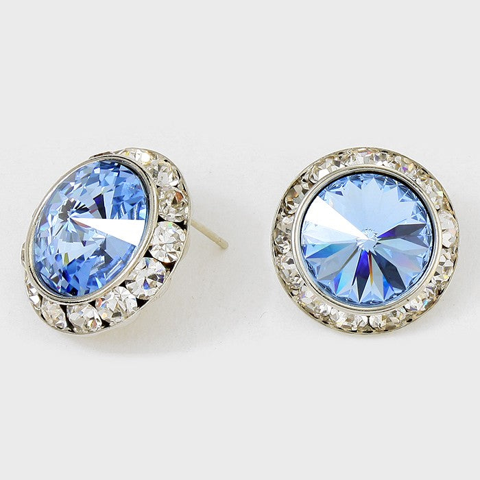 Austrian Blue Crystal Round Stud Earrings for Women | 7/8 Inch | 122923 | Elegant Jewelry Gift for Birthday, Wedding & Party