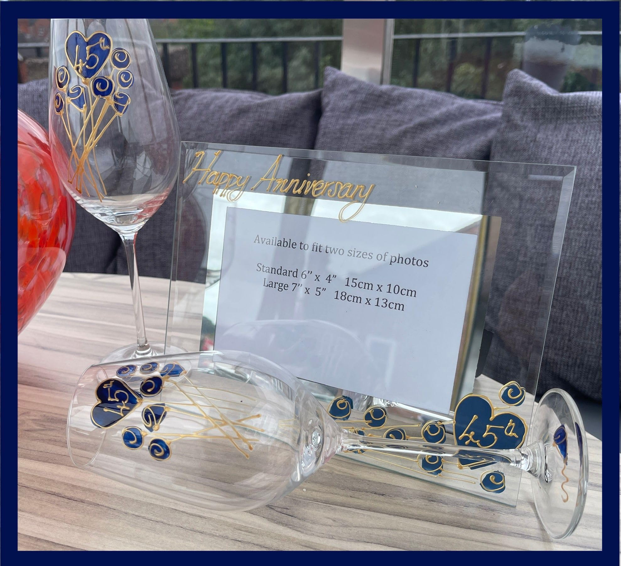 Dreamair 45th Sapphire Wedding Anniversary Gift Set - Elegant Wine Glasses & Photo Frame for Couples | Romantic Gifts for Husband Wife | Perfect for Anniversary Parties, Valentine's Day & Special Celebrations | Home Decor & Keepsake Present