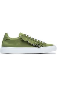 Army Green Ruffle Satin Sneakers - Women's Size 5 Comfortable Casual Shoes for Walking, Dating & Daily Wear