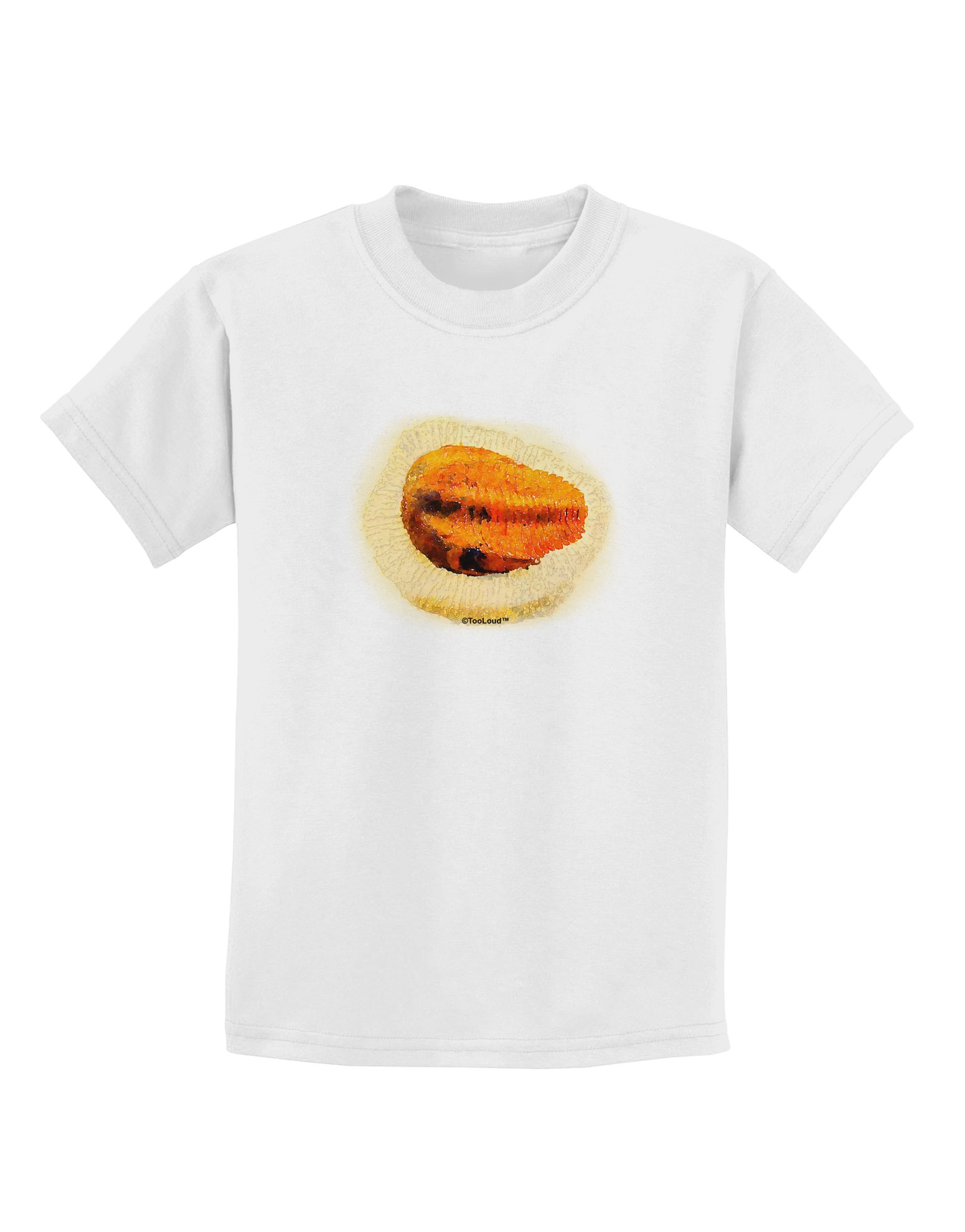 TOOLOUD Trilobite Fossil Watercolor Print Kids T-Shirt - Soft Cotton Tee for Science Lovers & Dinosaur Enthusiasts - Perfect for School, Museums & Paleontology Events