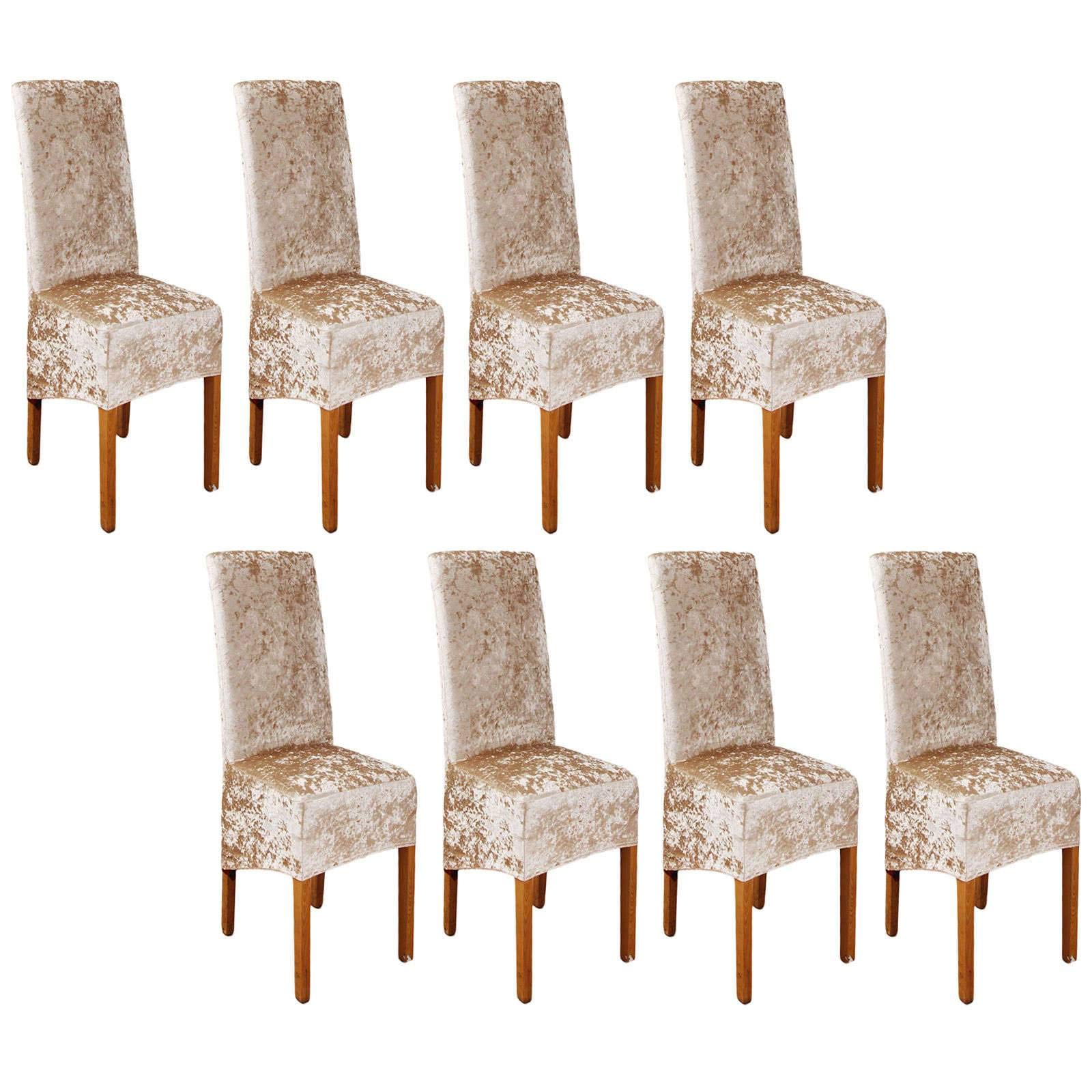 Stretch Dining Chair Covers Set of 8 - Crushed Velvet Elastic Slipcovers, Washable Chair Protectors for Dining Room, Hotel, Banquet (Champagne) - Perfect for Home Decor, Wedding, and Party Events