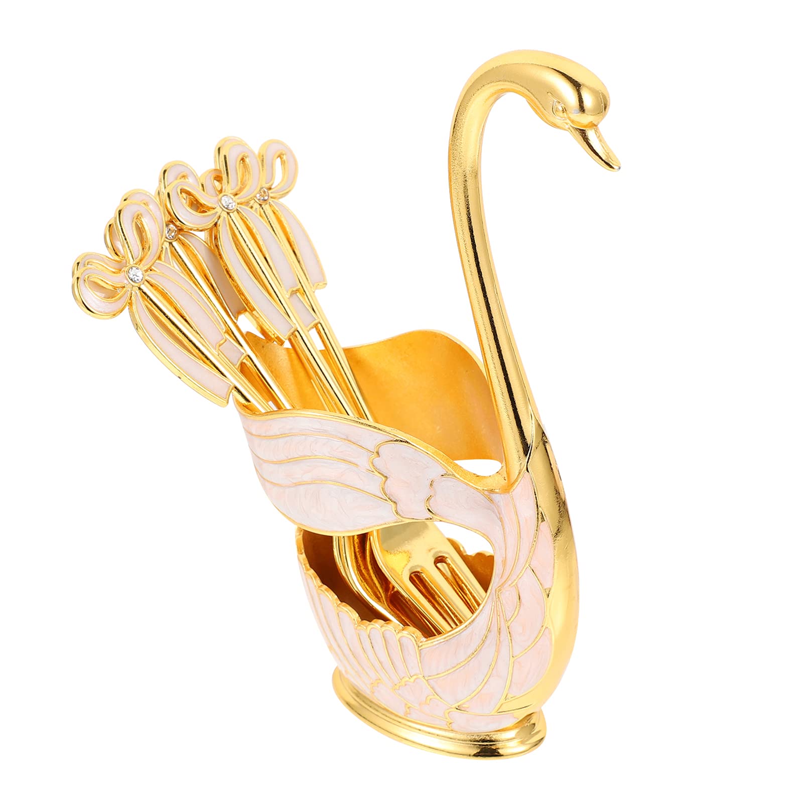 Elegant Swan Base Flatware Set - Gold & Pink Dessert Forks for Fruit, Coffee, Sugar & Ice Cream | Perfect for Tea Parties, Bridal Showers & Elegant Dining